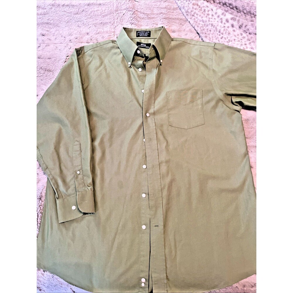 Stafford Micro Pinpoint Oxford Button Shirt Reg Fit Mens 16.5" 32-33 Green NWOT